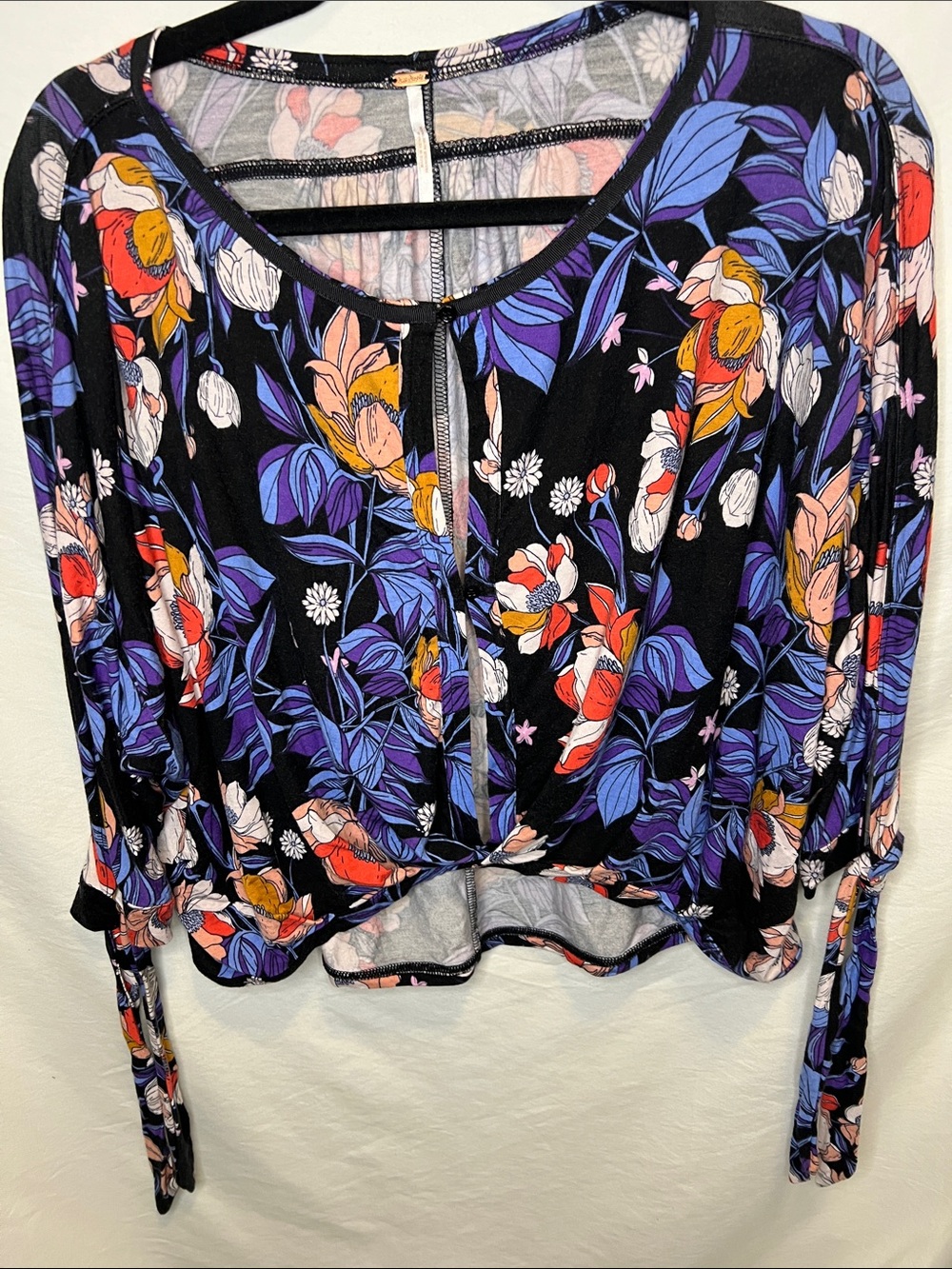We The Free Black Long-Sleeve Crop Top with Purple & Orange Floral